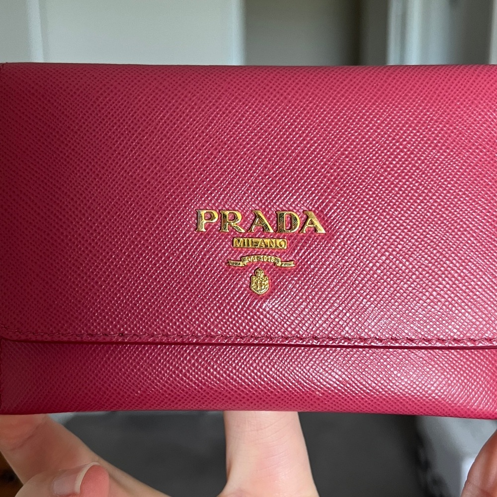 Prada cerise pink duo card wallet